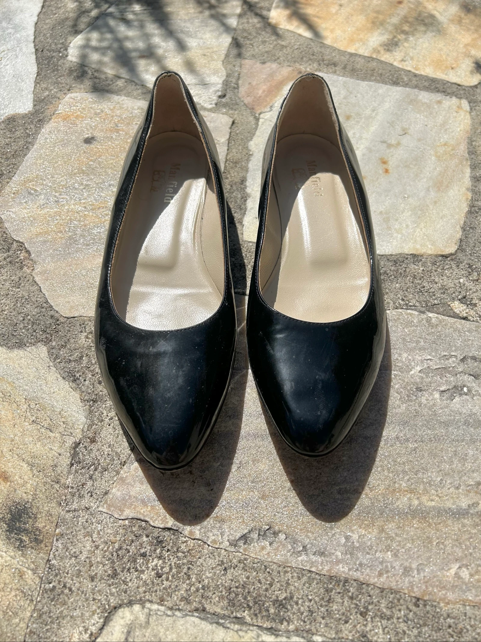 Ballerines noir en cuir verni véritable bout pointu Pointure 40 et demi Manfield – photo 9